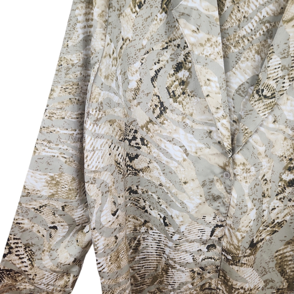 Fashion Nova, women's taupe, green, & creme longsleeves top. V-neck Sz L - Picture 7 of 10